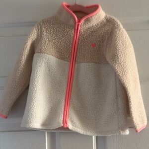 OshKosh B'gosh Cream and Tan Fleece Jacket with Pink Zipper